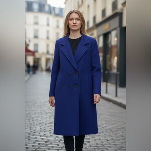Women's Double-Breasted Blue Wool Coat